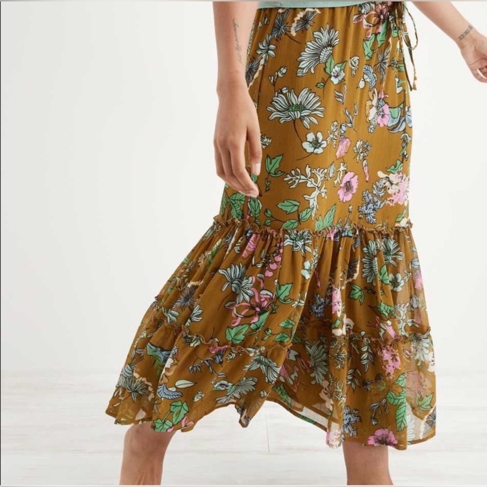🌺Aerie Asymmetrical Boho Garden Tiered Drawstring Waist Skirt